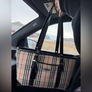 Burberry of London Vintage Nova Check Black beige Tan Canvas Plaid Shoulder Bag